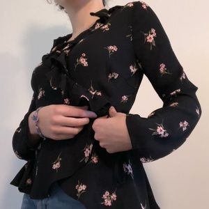 Ecoté black and floral chiffon wrap top